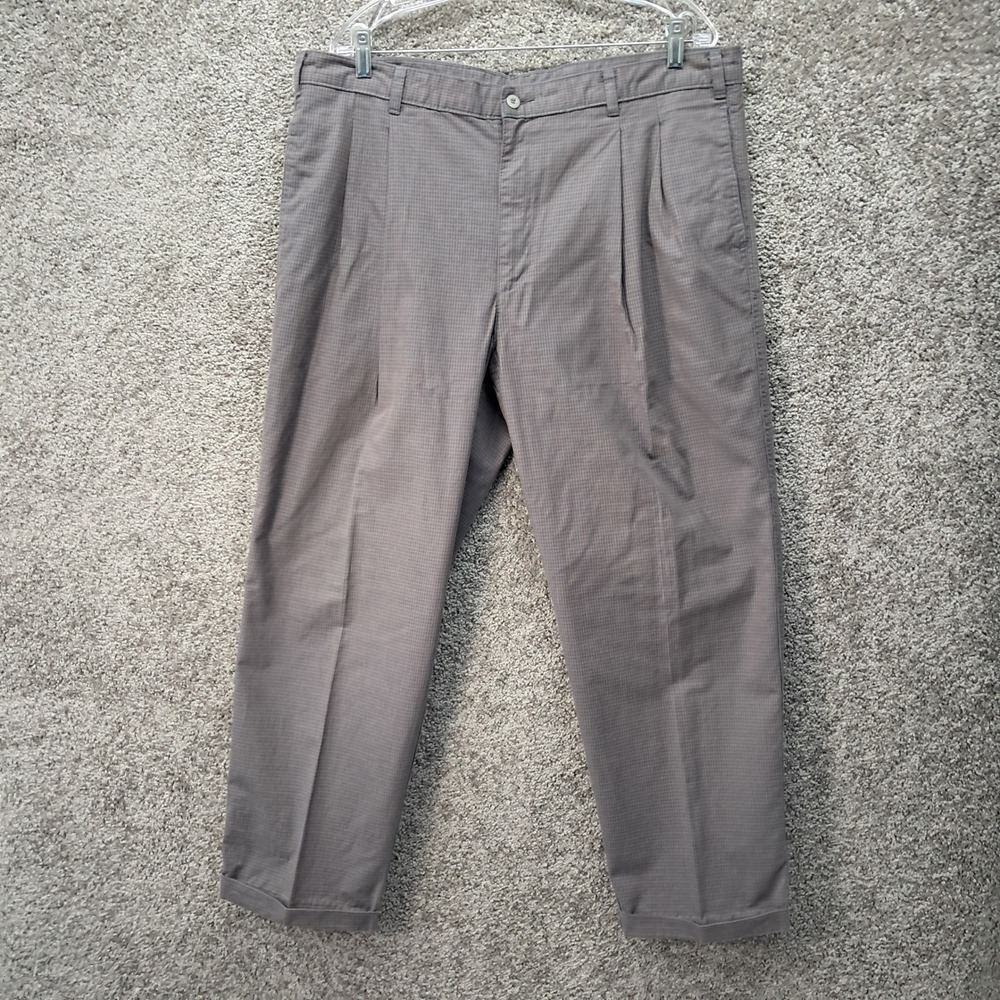 Dockers Mens 40x30 Pleated Cuffed Chinos Brown Micro Check Cotton Pants Vintage